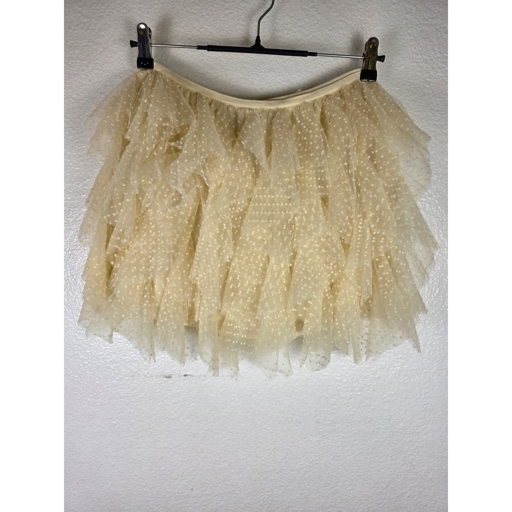 KBB by Kahlana Barfield Brown Cream Swiss Dot Tulle Ruffle Mini Skirt M